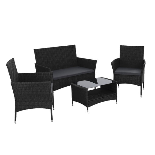 Gardeon 4 Piece Outdoor Dining Set Furniture Lounge Setting Table Chairs Black