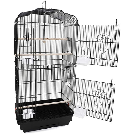 92cm Large Portable Wire Bird Cage Birdcage  Parrot Cage Wooden Stand Pole Feeding Cup Black